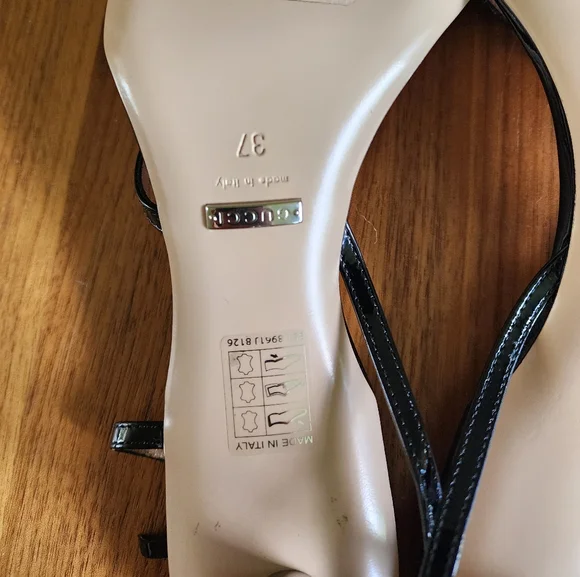 $850 Brand New 100% Auth Gucci Vitello Vernice Sandals Black Leather G 37 US 7 - Picture 6 of 14
